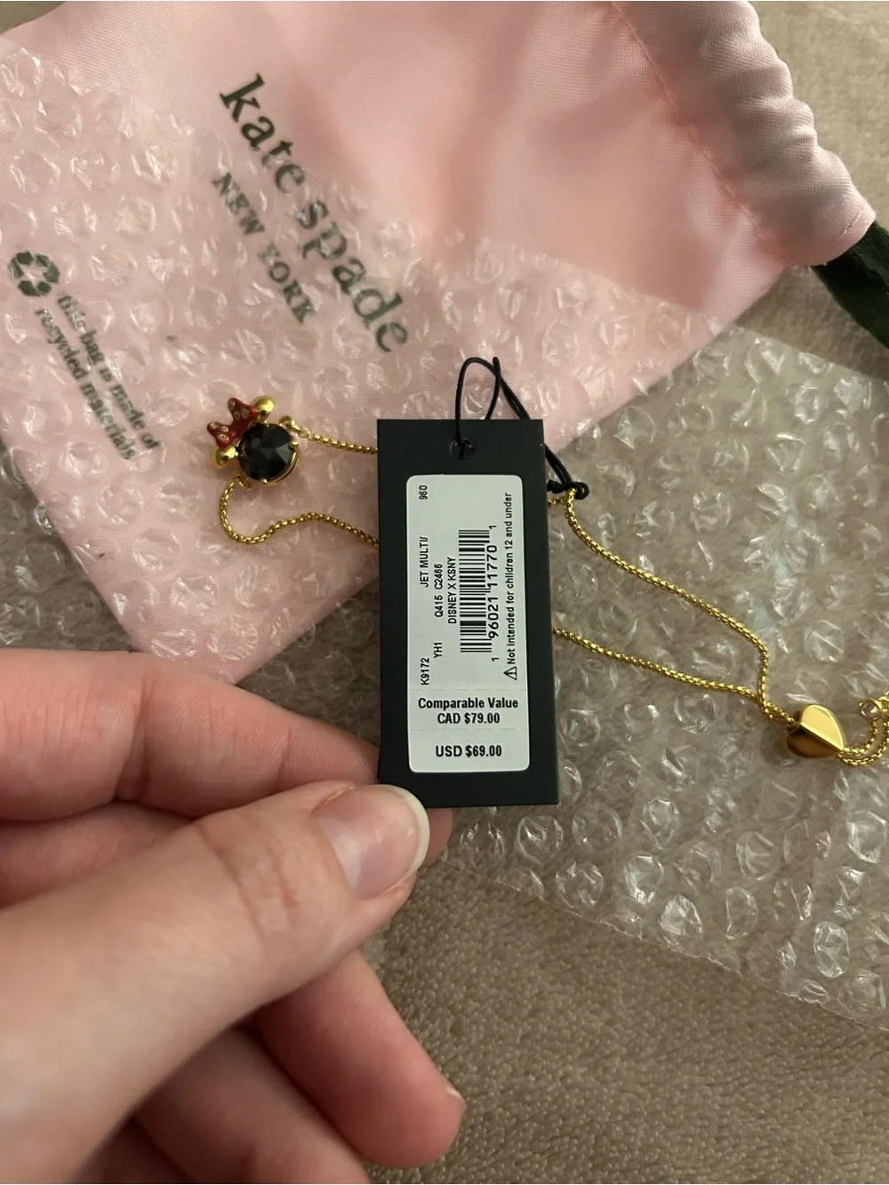 NWT Kate Spade gold-tone black and red Minnie Disney slider bracelet